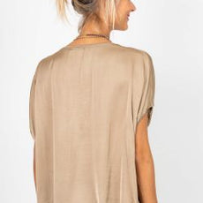 075- Look Mode Satin Short Sleeve Top- Taupe