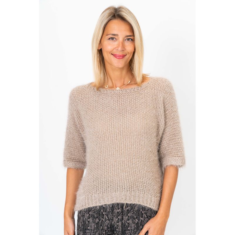 075- Look Mode Fluffy Dolman Sleeve Sweater - Taupe