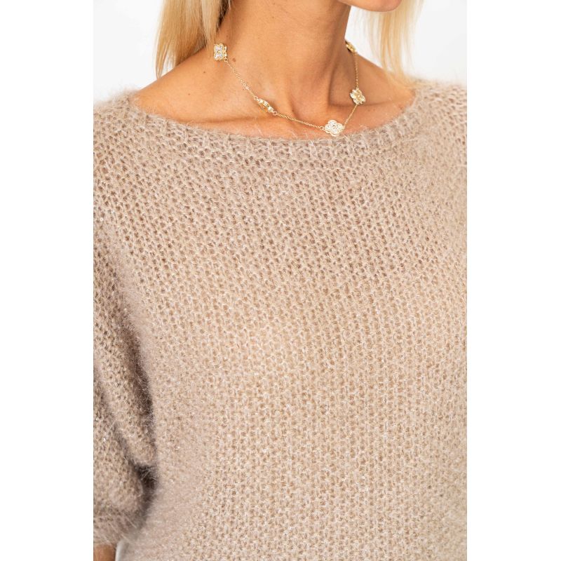 075- Look Mode Fluffy Dolman Sleeve Sweater - Taupe
