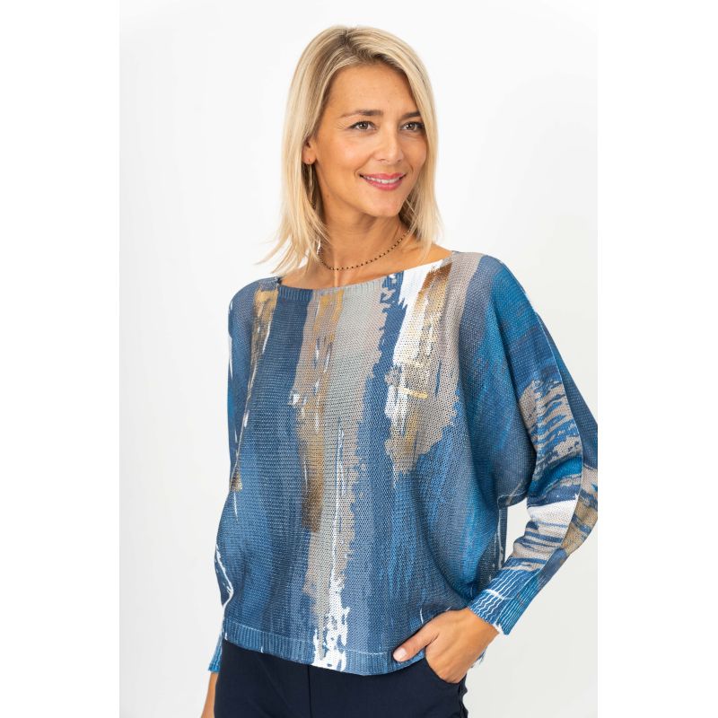 075- Look Mode Denim and Grey Dolman Sweater