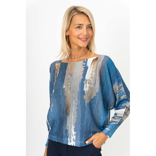 075- Look Mode Denim and Grey Dolman Sweater