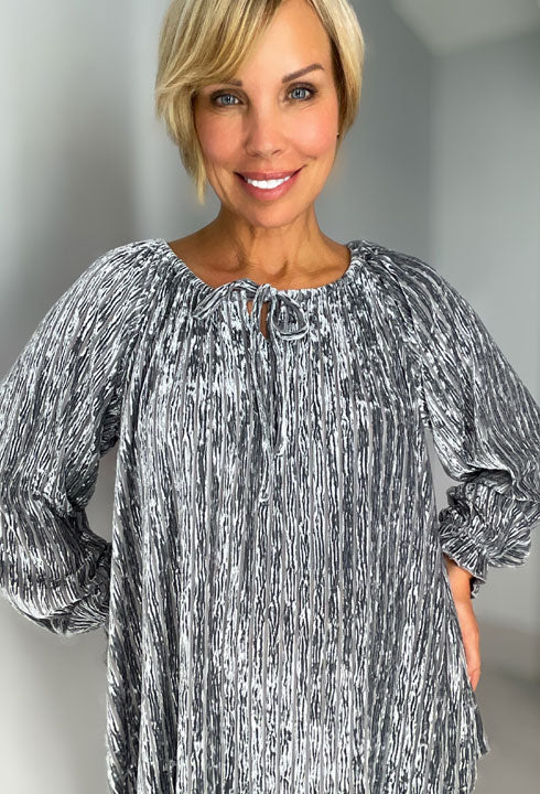 011- Ethyl Silver Crushed Velvet Relaxed Top