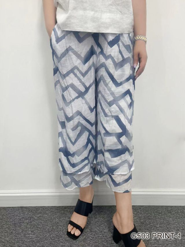 007- Creation Shades of Blue and White Gauze Capri