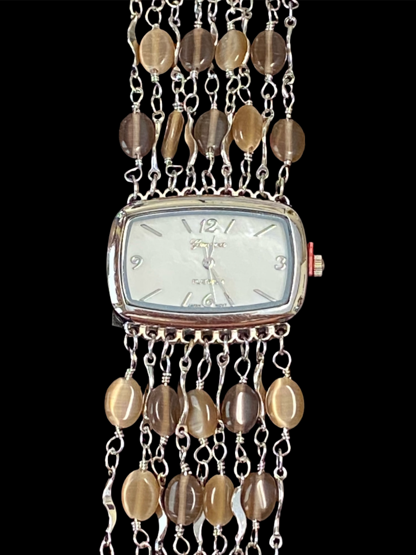 Watch- Beige Cat's Eye Multi Strand Silver