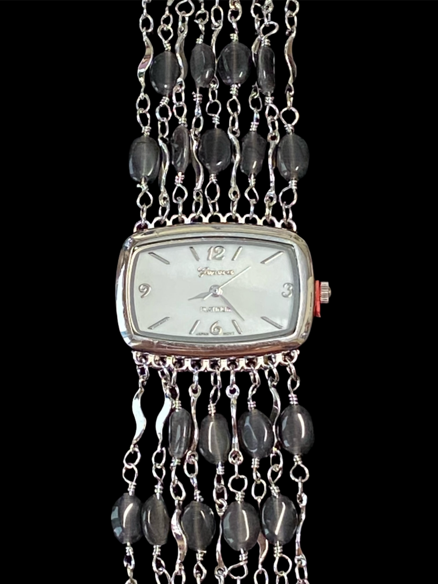 Watch- Dark Grey Cat's Eye Multi Strand Silver