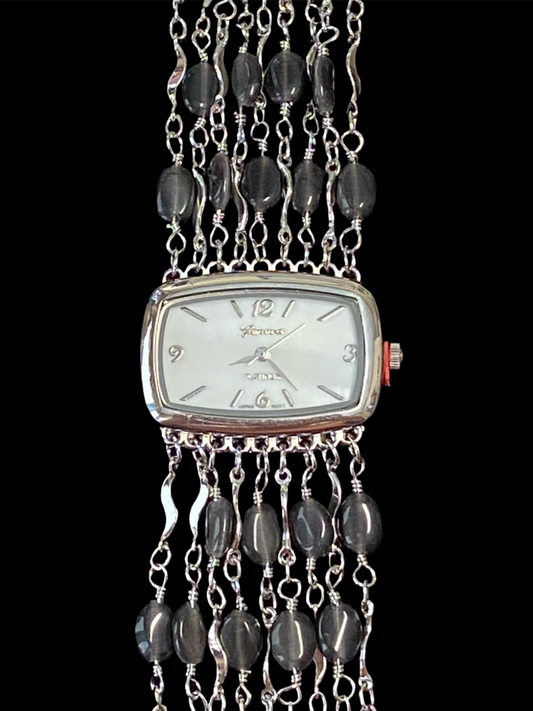 Watch- Dark Grey Cat's Eye Multi Strand Silver