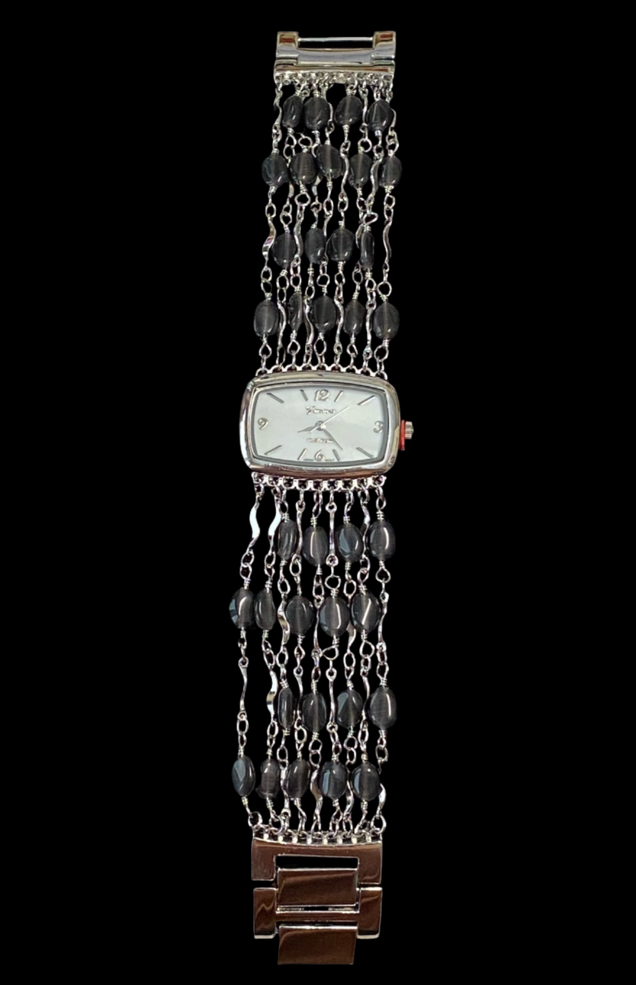 Watch- Dark Grey Cat's Eye Multi Strand Silver