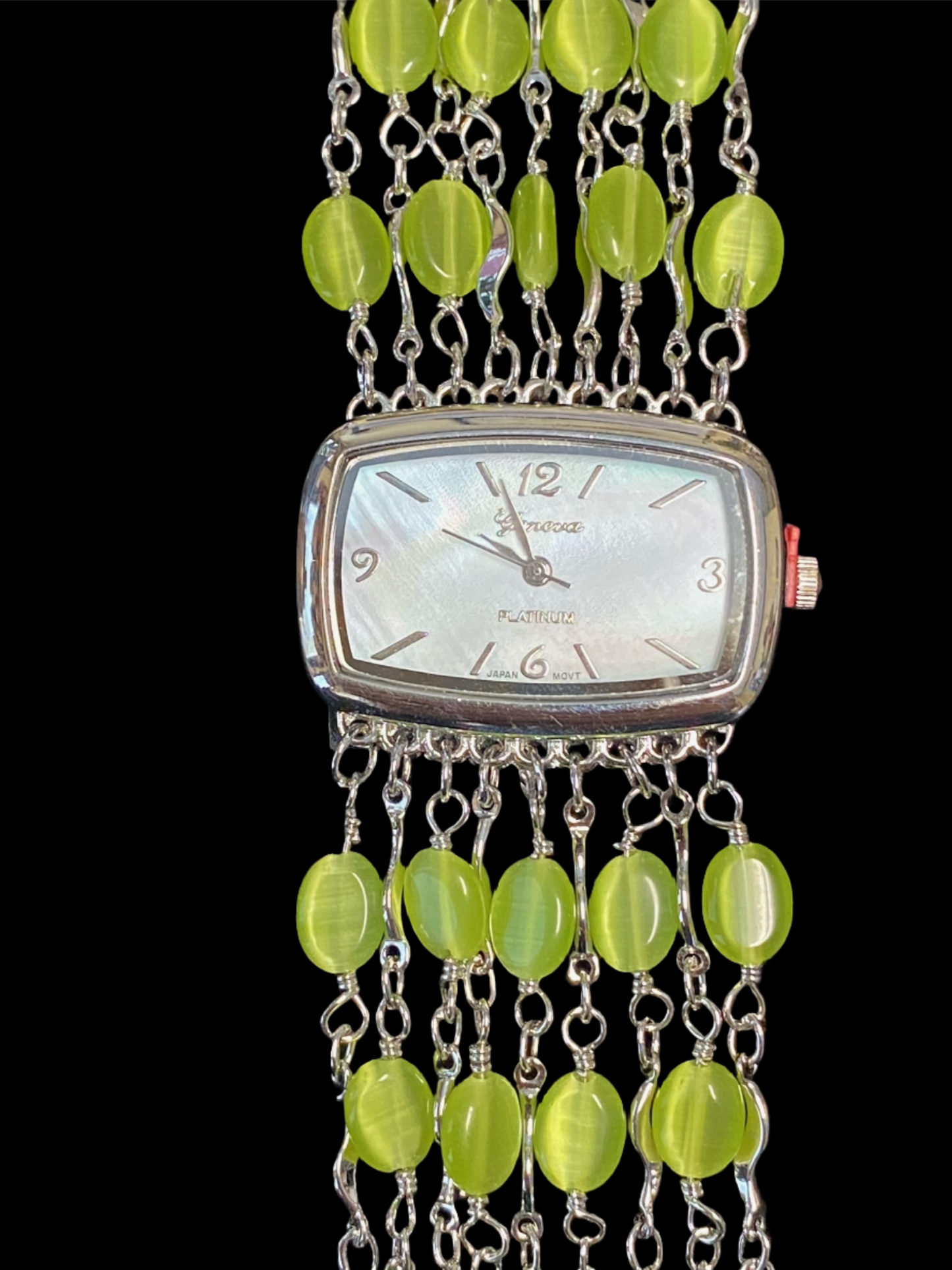 Watch- Lime Green Cat's Eye Multi Strand Silver