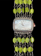 Watch- Lime Green Cat's Eye Multi Strand Silver