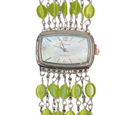 Watch- Lime Green Cat's Eye Multi Strand Silver