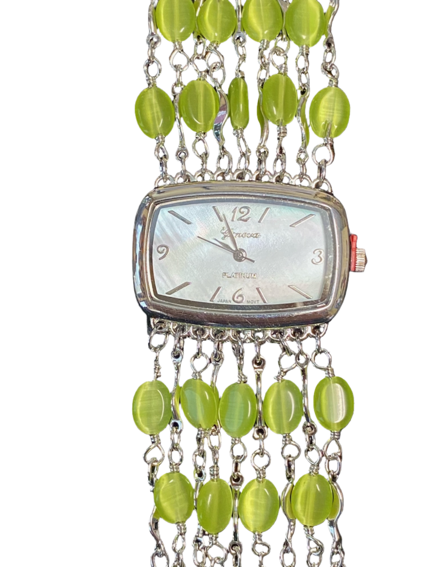 Watch- Lime Green Cat's Eye Multi Strand Silver