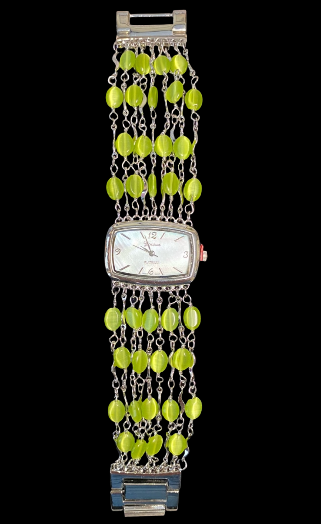 Watch- Lime Green Cat's Eye Multi Strand Silver