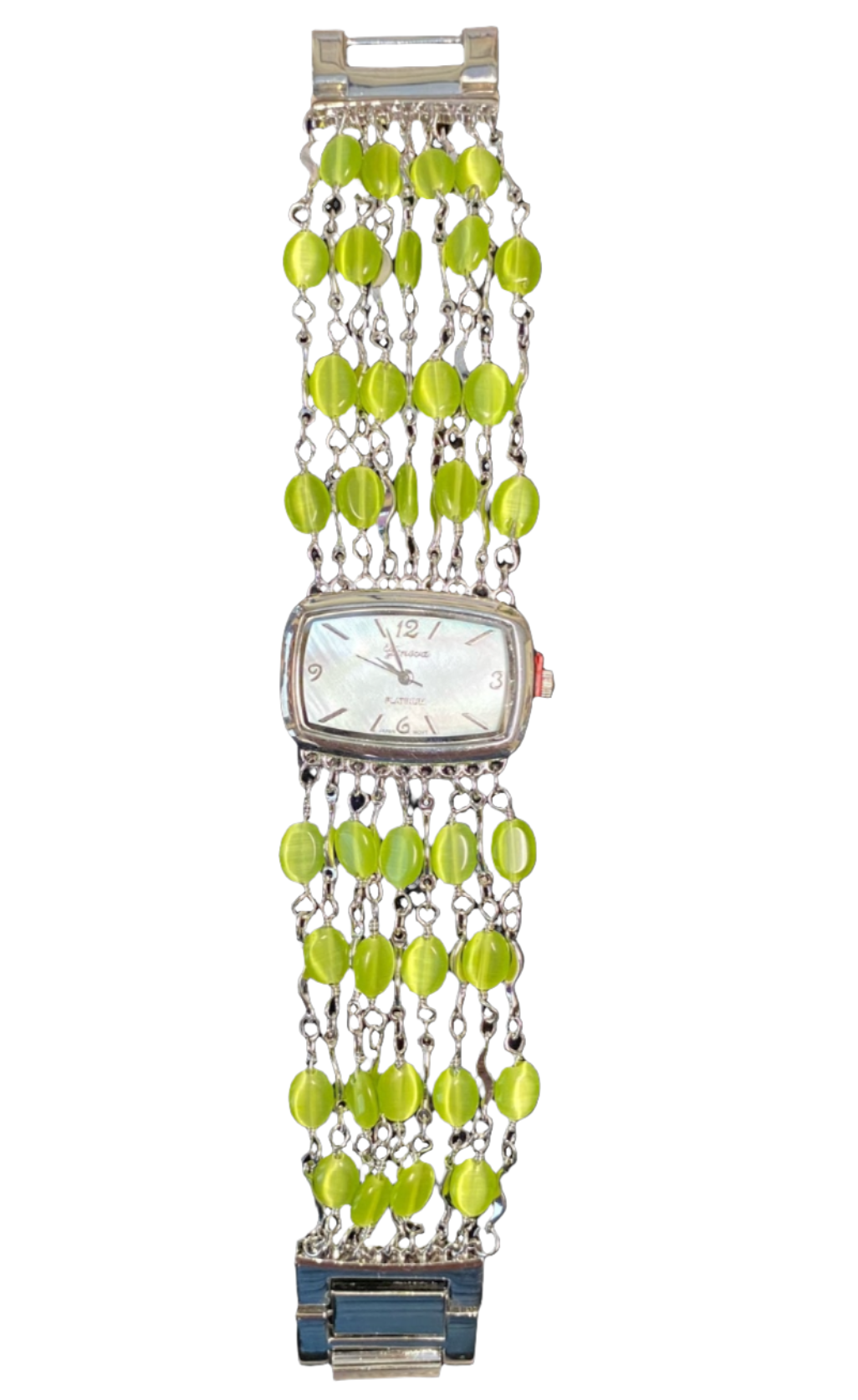 Watch- Lime Green Cat's Eye Multi Strand Silver