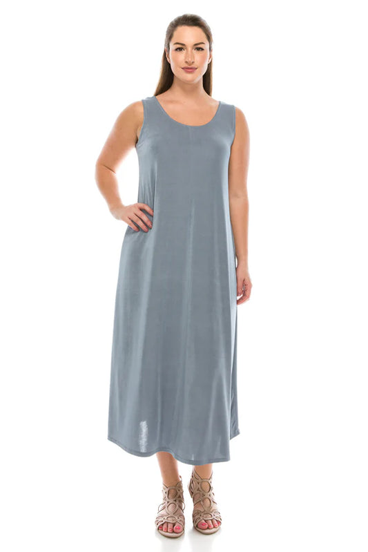 019- JoStar Slinky Sleeveless Long Dress- Grey