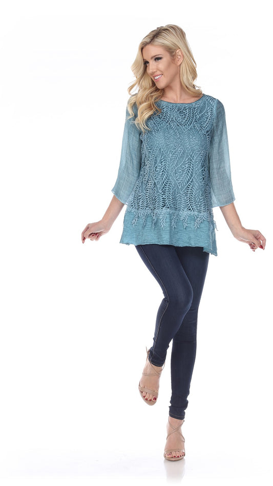 008- Kamana Blue Lace 3/4 Sleeve Tunic Top