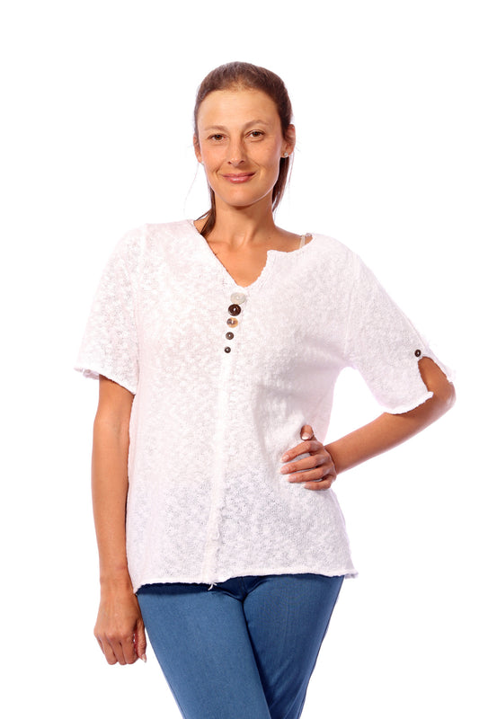 001- LuLu B Short Sleeve "V" Neck Sweater - White