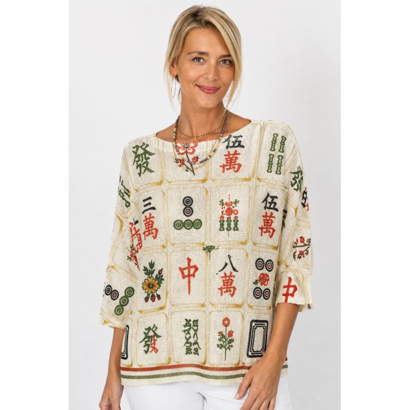 075- Look Mode Ivory Mahjong Sweater