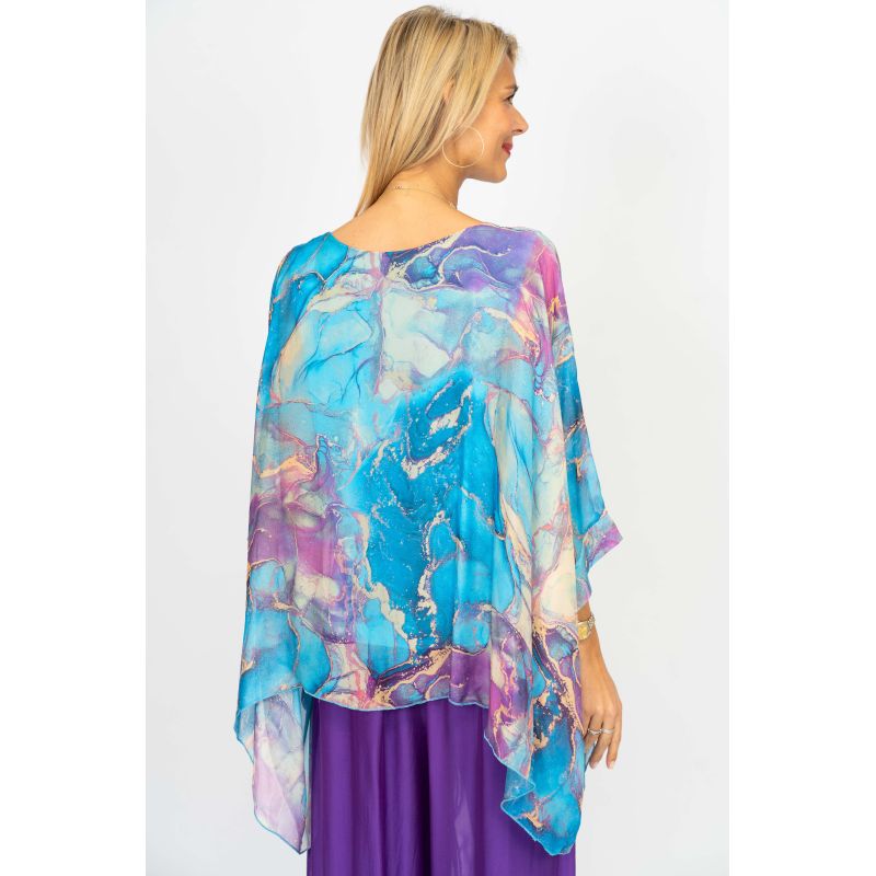 075- Look Mode Turquoise and Beige Marble Silk Top
