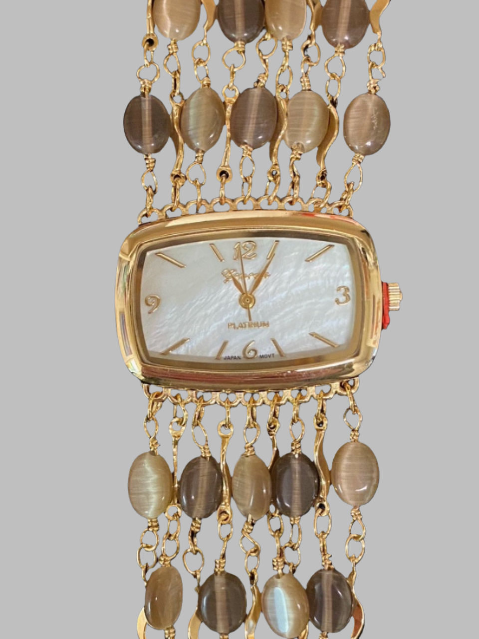 Watch- Beige Cat's Eye Multi Strand Gold