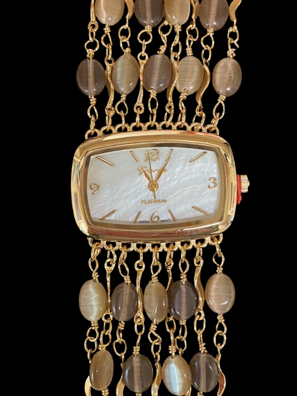 Watch- Beige Cat's Eye Multi Strand Gold