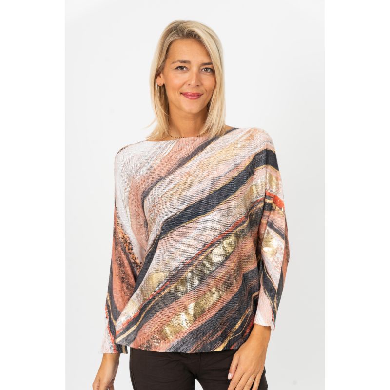 075- Look Mode Black and Taupe Diagonal Sweater