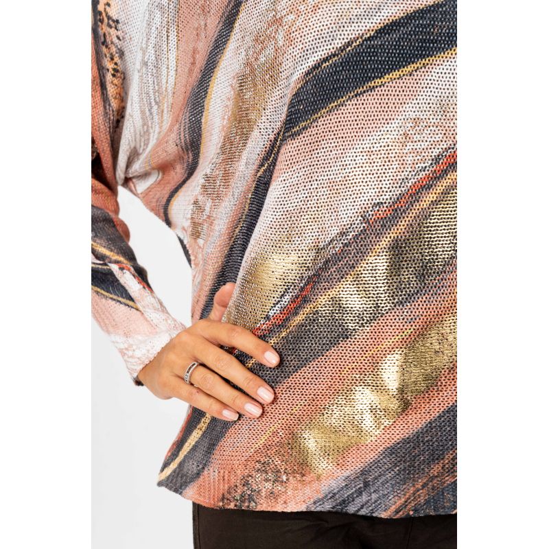 075- Look Mode Black and Taupe Diagonal Sweater