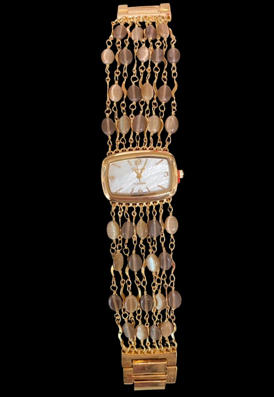 Watch- Beige Cat's Eye Multi Strand Gold