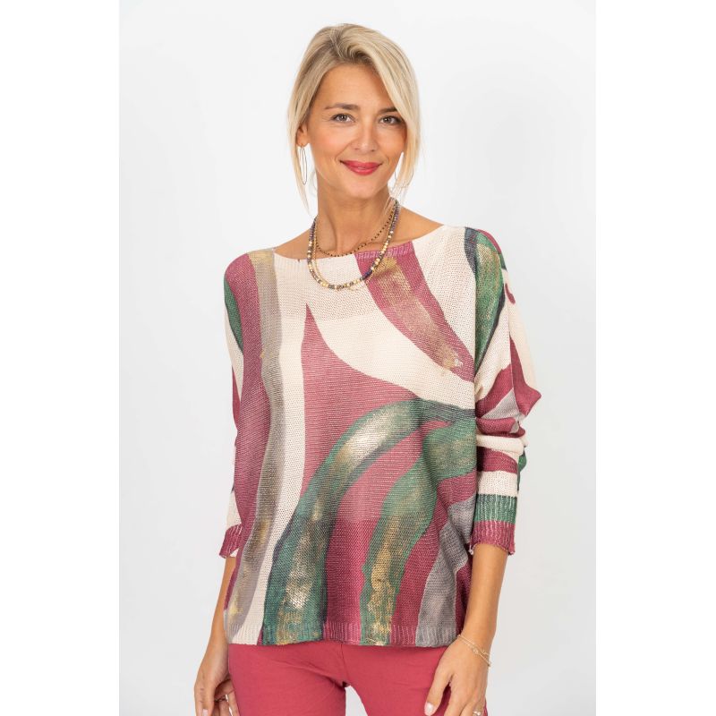 075- Look Mode Burgundy and Grey Splash Sweater