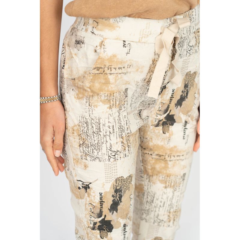 075- Look Mode Newspaper Print Stretch Crinkle Pants