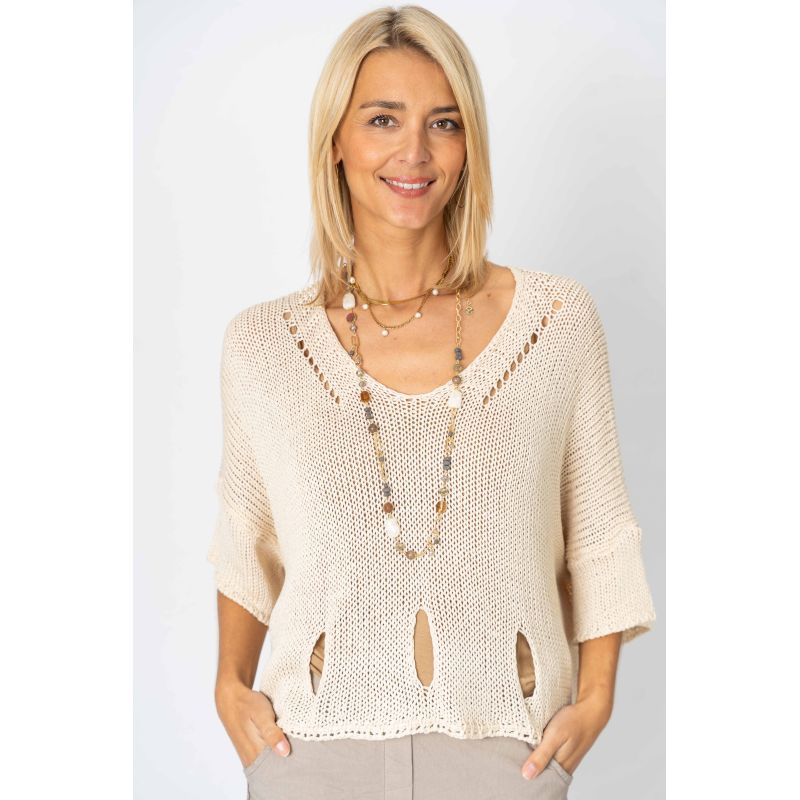 075- Look Mode Oversized Sweater - Beige