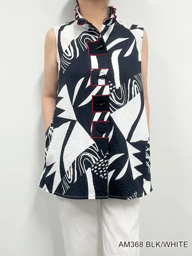 007- Creation Black and White Ruffle Neck Sleeveless Top