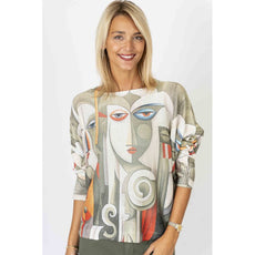 075- Look Mode Face Print Sweater in Olive