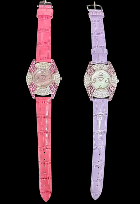 Watch- Crystal with Pink or Purple Detail Watch