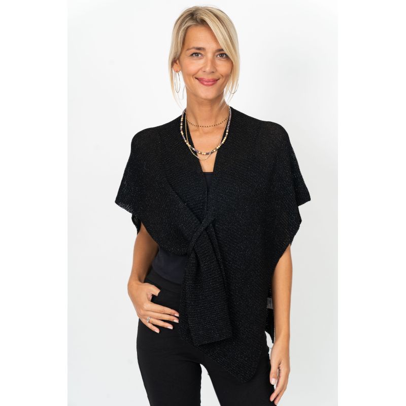 075- Look Mode Knit Poncho - Black