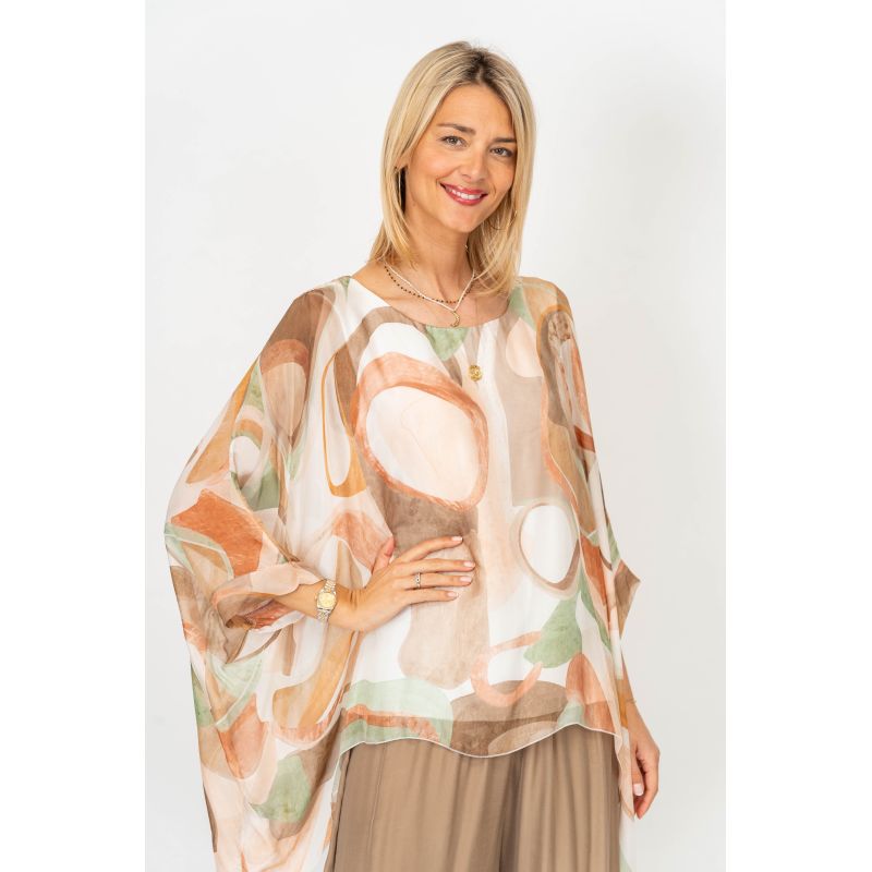 075- Look Mode Earthtones Shades Silk Top