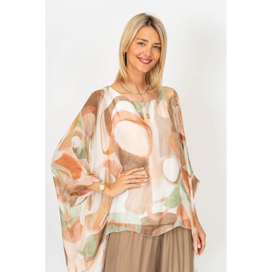 075- Look Mode Earthtones Shades Silk Top
