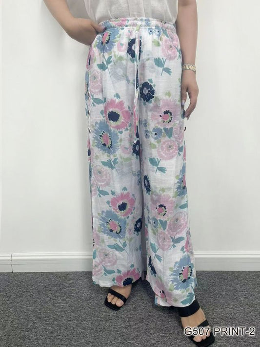 007- Creation Pastel Layered Gauze Floral Capris