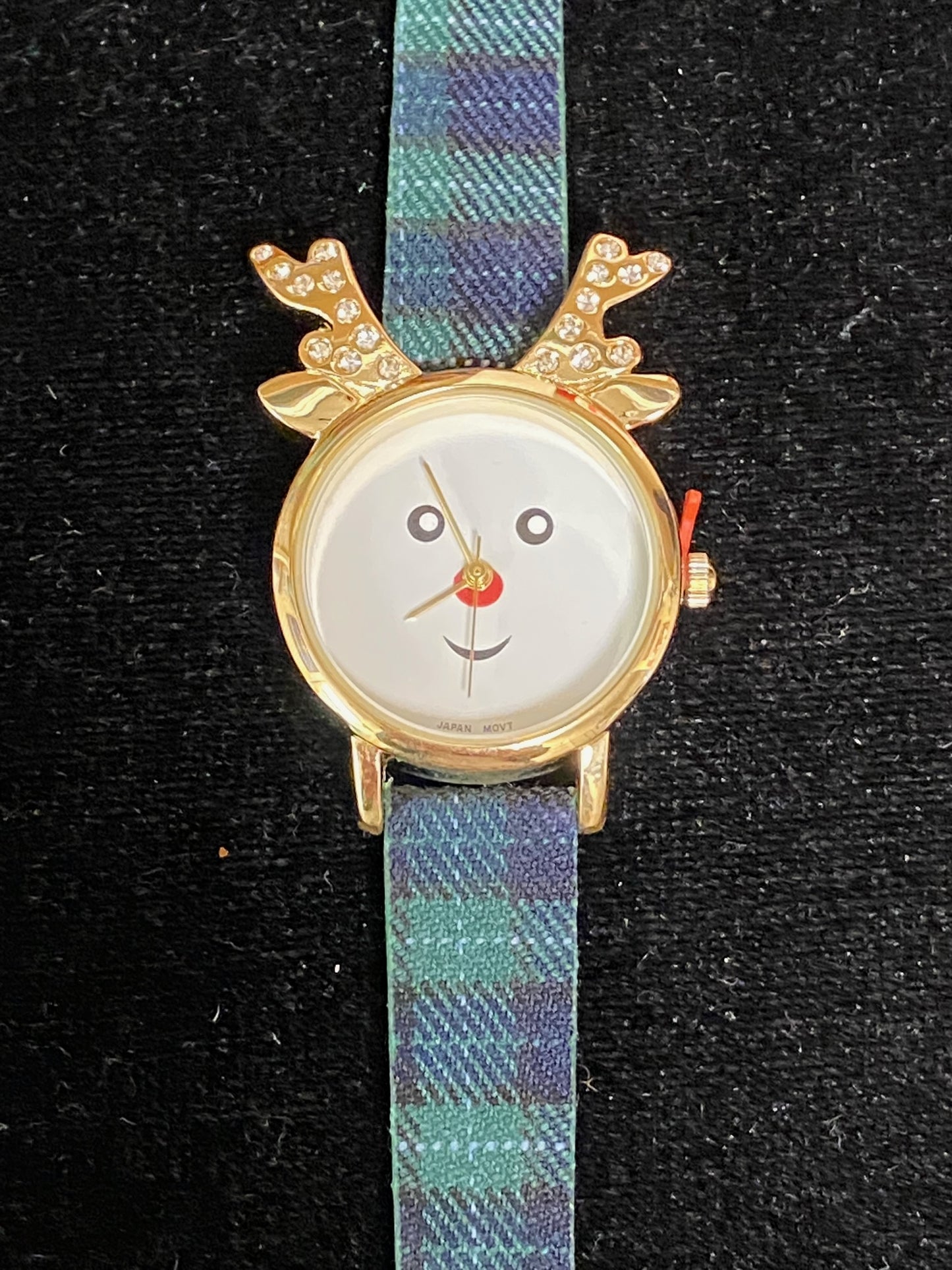 Watch- Reindeer Face with Plaid Band