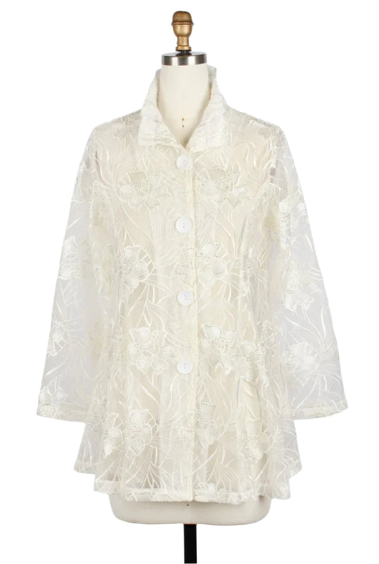 017- Damee Floral Embroidered Ivory Flare Jacket