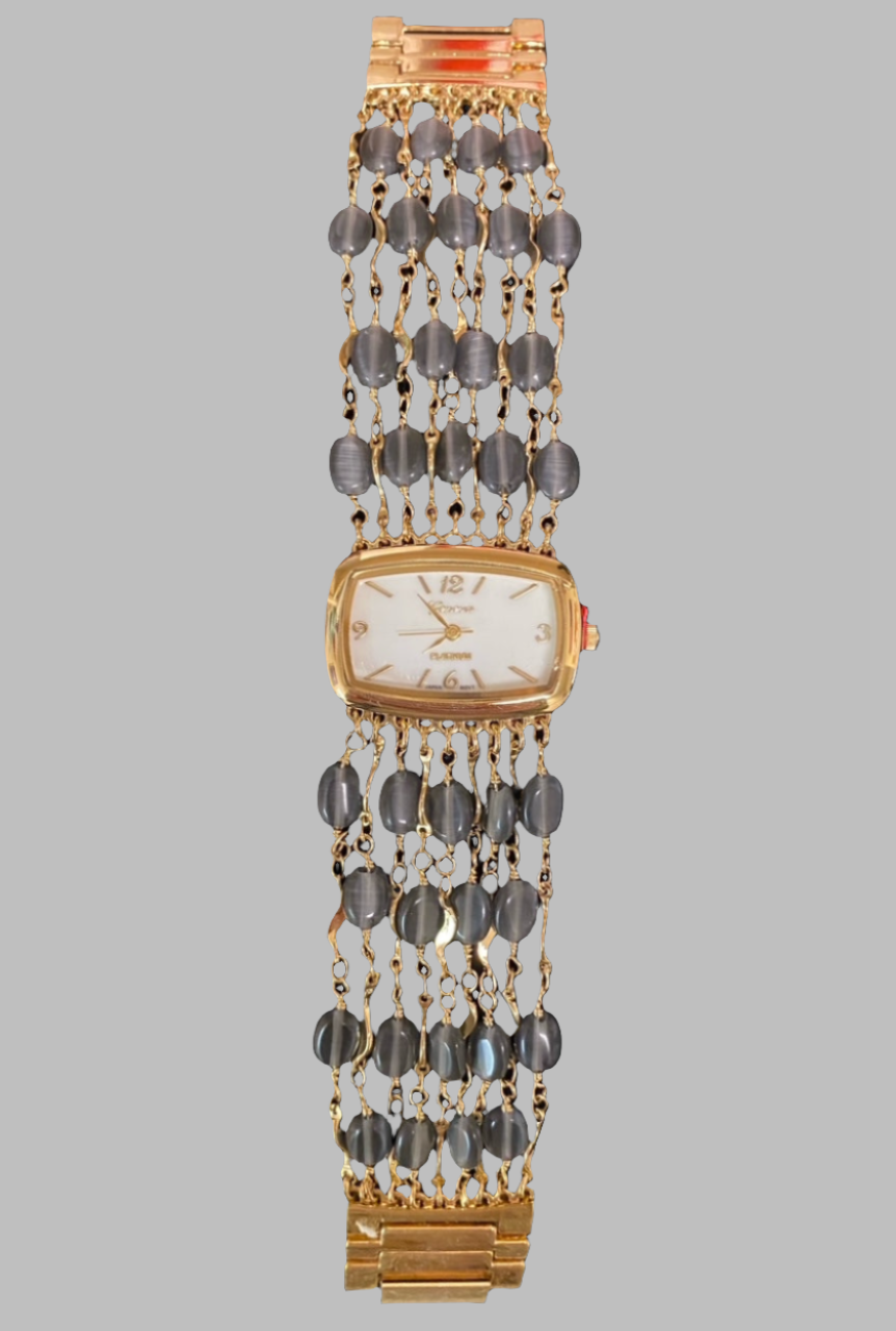 Watch- Dark Grey Cat's Eye Multi Strand Gold