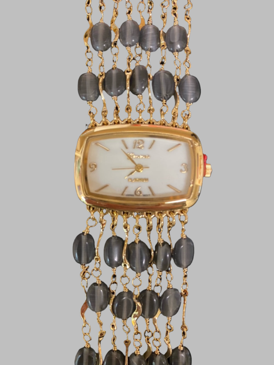 Watch- Dark Grey Cat's Eye Multi Strand Gold