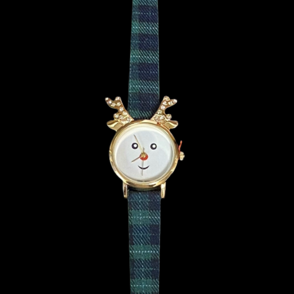 Watch- Reindeer Face with Plaid Band