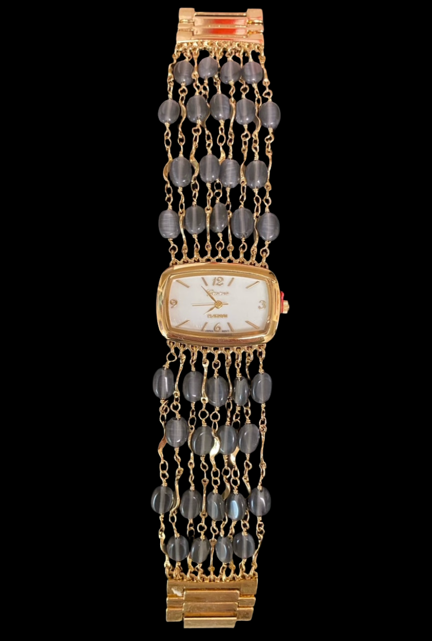 Watch- Dark Grey Cat's Eye Multi Strand Gold