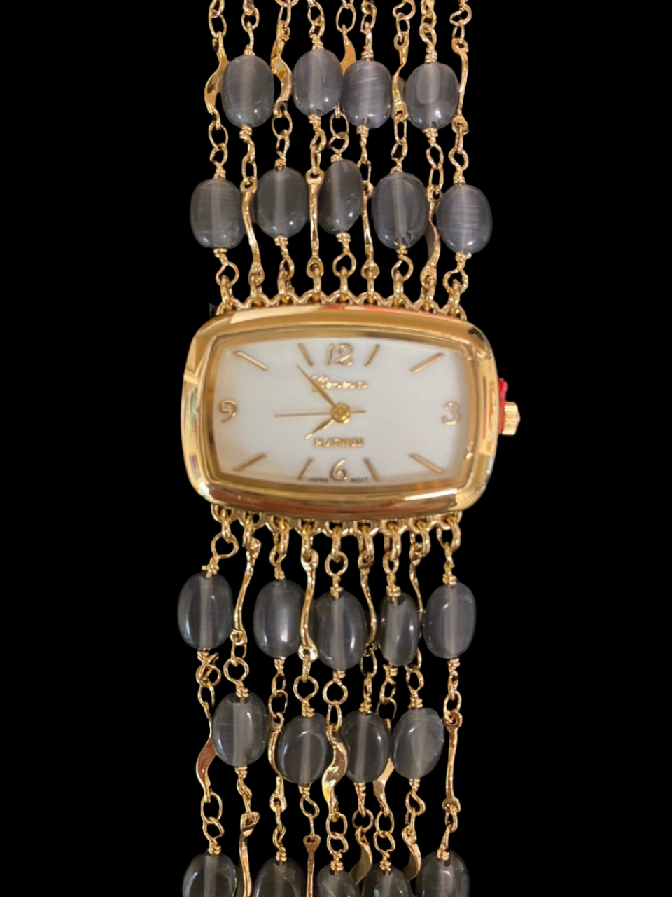 Watch- Dark Grey Cat's Eye Multi Strand Gold