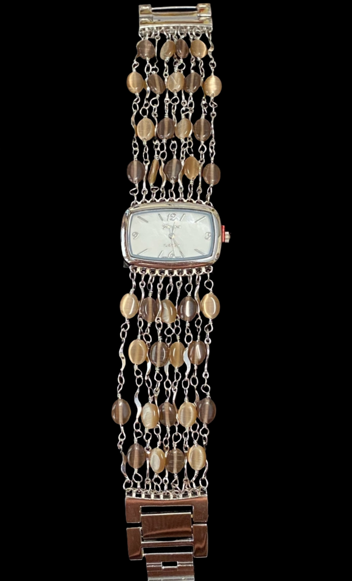 Watch- Beige Cat's Eye Multi Strand Silver