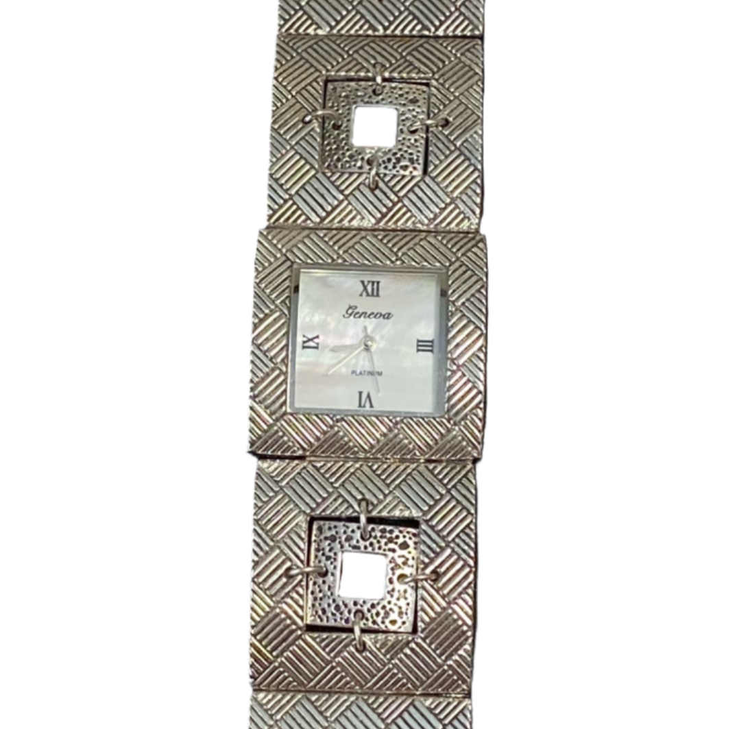 Watch- Silver Double Squares