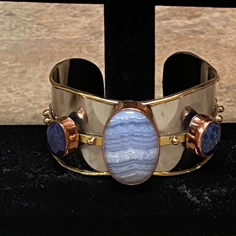 B24- Blue Lace Agate and Lapis Cuff