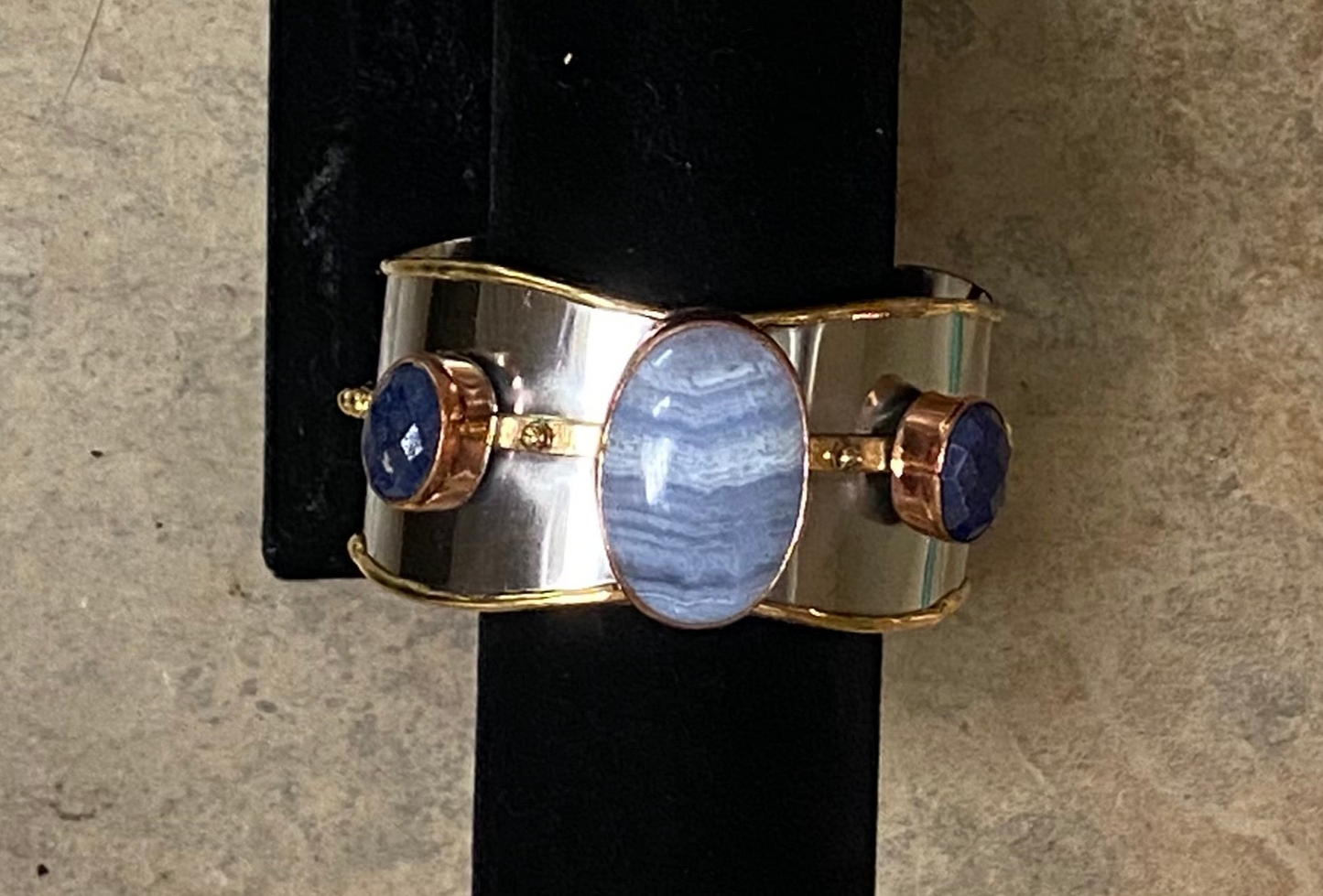 B24- Blue Lace Agate and Lapis Cuff