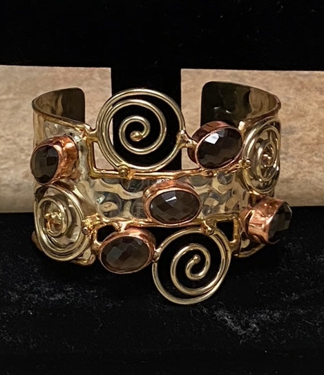 B25- Smokey Quartz Spiral Detail Cuff