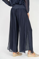 075- Look Mode Navy Blue Silk Slit Sequin Pants
